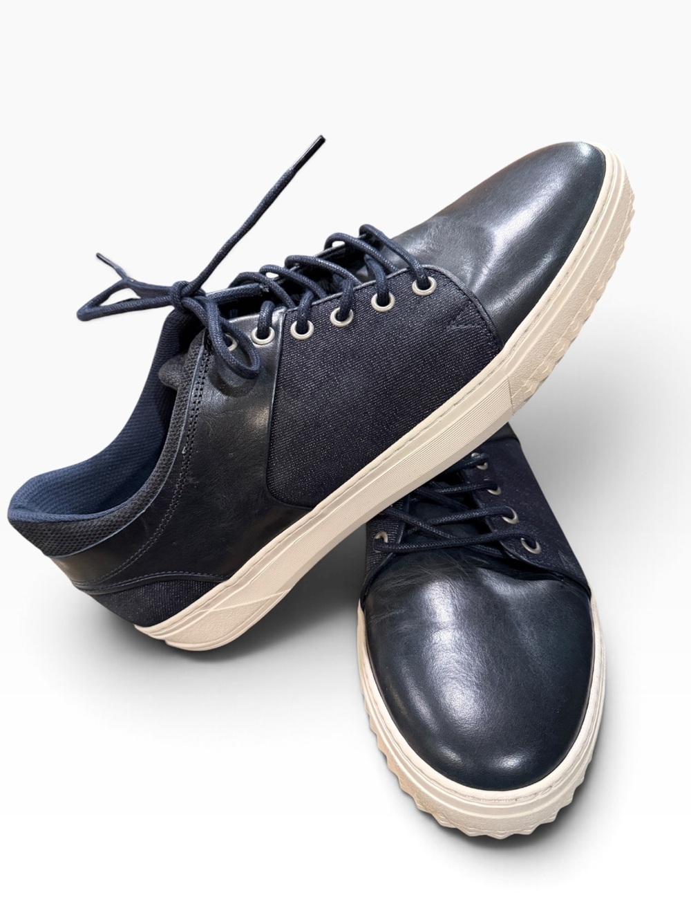 Bullboxer Navy Leather and Fabric Lace-Up Sneakers, new size 11